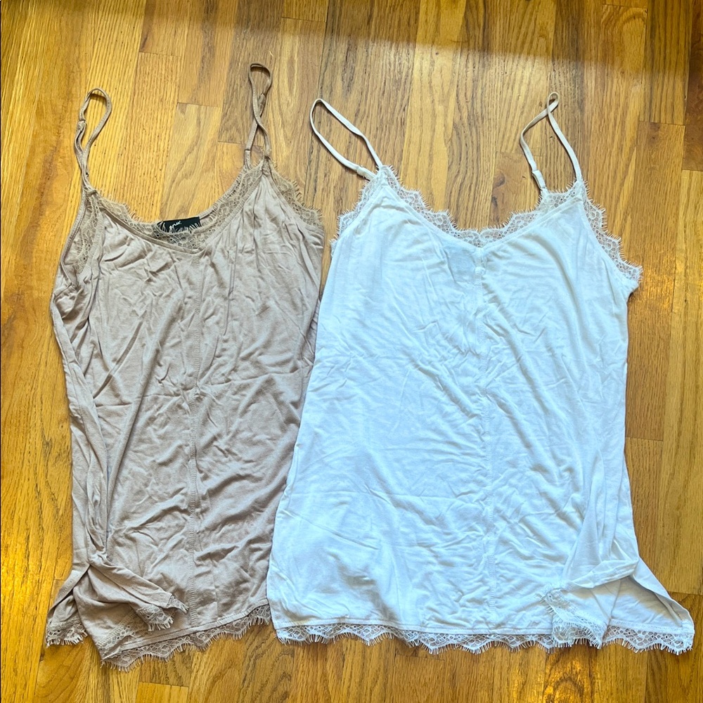 GNW Lace Trim Camisole Set in Tan and White - Size M